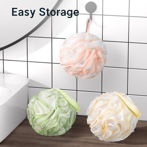AmazerBath Loofah Sponge, Shower Loofah 60g/PCS - Body Scrubber Loofa Set of 3 Cotton Candy Trio, Bath Sponge for Men and Women - style: Cotton Candy Trio