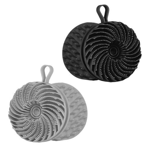 2 Pcs Larger Silicone Body Scrubber&Scalp Massager Hair Growth,Dual Sided Dual-Use,Exfoliating Body Scrubber,Wet&Dry Brush for Hair Massager Scalp,Silicone Shower Scrubber (Black and Gray) - color: Black and Gray