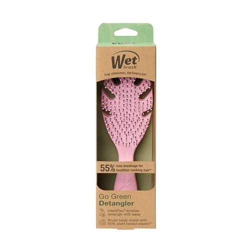 Wet Brush Go Green Hair Detangler Brush, Pink - Detangling Hair Brush - Ultra-Soft IntelliFlex Bristles Glide Through Tangles & Gently Loosens Knots While Minimizing Pain, Split Ends & Breakage - color: Pink, size: 1 Count (Pack of 1)