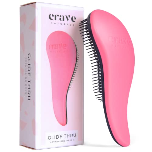 Crave Naturals Glide Thru Hair Brush - Detangler Brush for Curly, Straight, Wet or Dry Hair - Gentle Detangling Brushes for Adults, Kids, Toddlers - Hair Accessories for Women, 7.5x3" - Pink - color: Pink, size: 1 Pack (Regular)