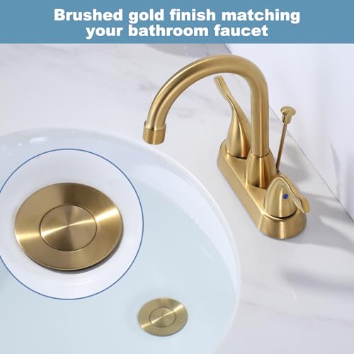 Bathroom Sink Drain with Lift Rod, Brushed Gold Sink Drain with Overflow, ARCORA Drain Stopper for Vessel Sink - color: Brushed Gold-1 Pack, style: Lift Rod With Overflow