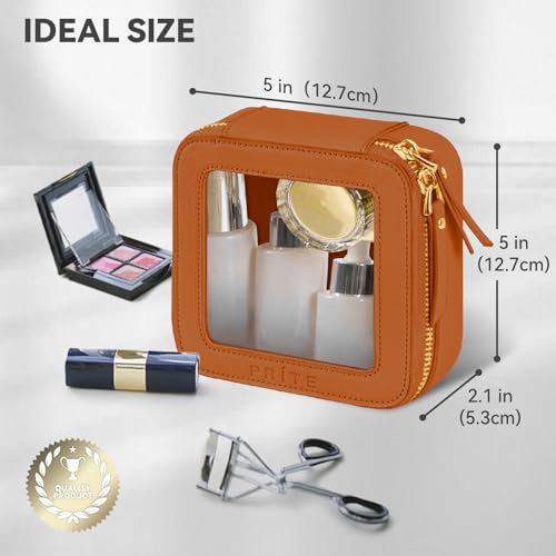 Prite Small Makeup Bag for Women Portable Clear Makeup Bag Cute Mini Waterproof Travel Cosmetic Bag with Gold Zipper for Car Essentials(Brown) - color: Brown, size: Mini - Single Layer