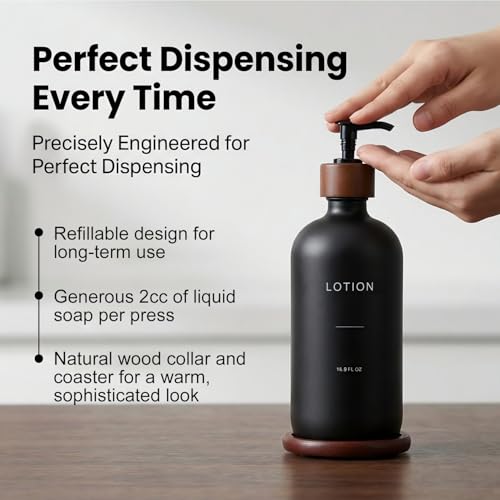Soap Dispenser Bathroom, Refillable Lotion Dispenser with Tray, Glass Lotion Bottle with Pump, Suitable for Bathroom Countertop Soap Dispensers, Modern Home Decor. (Black) - color: Black L*1