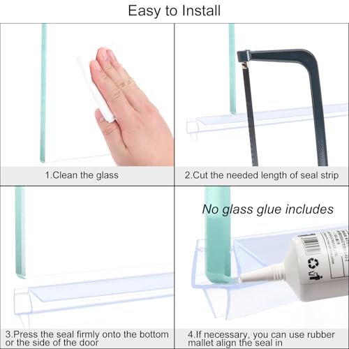 uxcell Shower Door Side Seal, H-Type Shower Door Sweep for 3/8" Glass 47" Long (15.7" x 3 Pcs), 3 Section Segmented Frameless Glass Door Seal Strip, Stop Shower Leaks, Clear - size: 3/8" Glass 47" Long