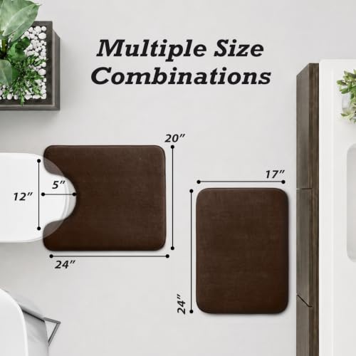 HUXMEYSON Bathroom Rugs Sets 2 Piece, Non-Slip & Quick Dry Bath Mat Set, Ultra Soft Velvet Bath Rugs for Bathroom, Toilet and Shower Floor, Brown - color: Brown, size: 17"x24"+U Shape 20"x24"