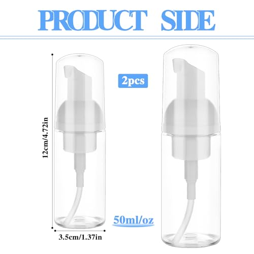 2 Pack Foam Pump Bottle Travel Small Size Mousse Foam Soap Dispenser Mini Empty Clear Plastic Foaming Soap Dispenser Refillable Pump Containers for Face Wash Lash Shampoo Skin Care 50 ml/1.7 oz