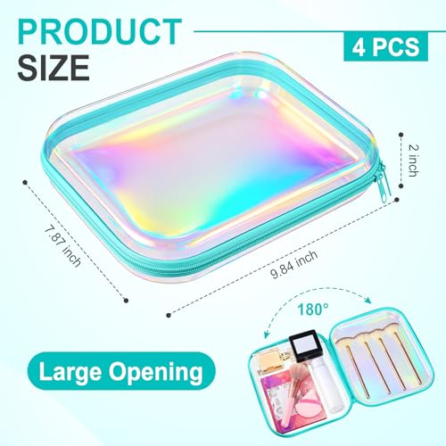Hoolerry 4 Pcs Hard Clear Zipper Case Makeup Bags Plastic Zipper Pouch Transparent Storage Box Containers for Cosmetics, Snacks, Building Blocks, Puzzles(Clear,9.8 x 7.9 x 2 in,Blue Laser) - color: Blue Laser, size: 9.8 x 7.9 x 2 in