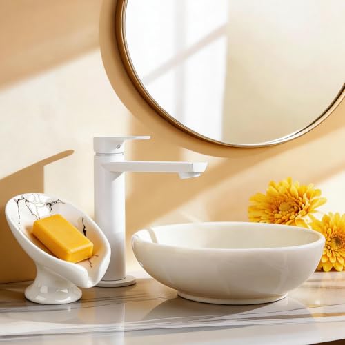 WADORN Soap Dish, Leaf-Shape Self Draining Soap Dish Holder Bar Soap Holder White and Gold Marble Pattern Ceramic Draining Soaps Tray Porcelain Decorative Soaps Dishes for Sink Bathroom Shower Kitchen - color: White