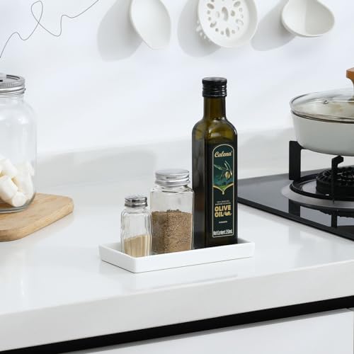 Luxspire Bathroom Vanity Tray, Mini Soap Dispenser, Small Ceramic Perfume and Jewelry Dish, Trinket Holder, Rectangle Candle Tray, Bath Organizer Kitchen Sink Narrow Dish, White - color: White, style: Mini