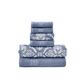 Modern Threads Amaris 6-Piece Reversible Yarn Dyed Jacquard Towel Set - Bath Towels, Hand Towels, & Washcloths - Super Absorbent & Quick Dry - 100% Combed Cotton, Denim - color: Denim, style: Bohemian