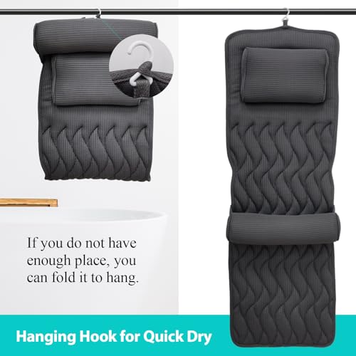 AEROiVi Full Body Bath Pillow with Adjustable Lumbar Roll Pillow Bathtub Cushion with 14 Suction Cups 3D Air Mesh Fit Any Tub Gray Bathroom Accessories - size: 50 inch gray