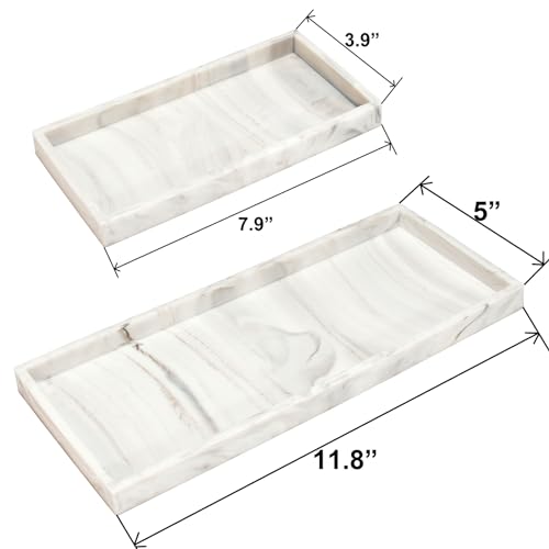 DNC Silicone Bathroom Tray for Counter, 2PC (7.9" +11.8") Vanity Tray for Countertop, Kitchen Sink Soap Tray for Dish Holder Dispenser Toilet Tank Desk Organizer - color: Marble-like(7.9"+11.8”), size: 11.8" x 5" x 0.7"