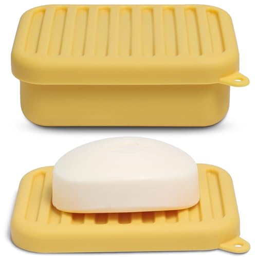 Superior Leak-Proof Silicone Travel Soap Case with Drainage Lid/Layer, Compact Bar Soap Container, Durable Soap Holder for Camping, Gym, and Travel Size Toiletries (Butter-Yellow) - color: Butter-yellow