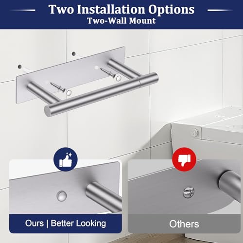 Brushed Nickel Toilet Paper Holder, Adhesive or Screw Toilet Roll Holder Wall Mount, SUS304 Stainless Steel Double Post Pivoting Toilet Roll Holder for Bathroom, Kitchen, Washroom - color: Brushed Nickel
