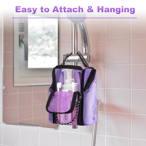 Cosmos Mesh Shower Caddy Toiletry Organizer Hanging Shower Tote Bag, Quick Dry Shower Organizer Portable Bath Bag with Durable Zippers & Side Pockets for Travel Gym Swimming Beach & Camp (Purple) - color: Purple