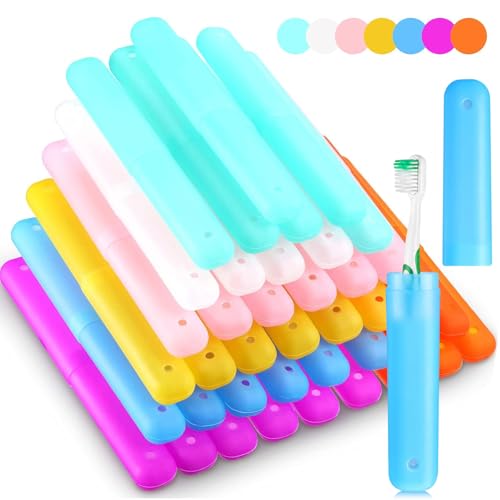 40 Pieces Travel Toothbrush Holder Case Portable Plastic Travel Toothbrush Case Toothbrush Containers Breathable Toothbrush Storage Assort Color for Travel Trip Home School Camping Business, 7 Colors - color: Rainbow