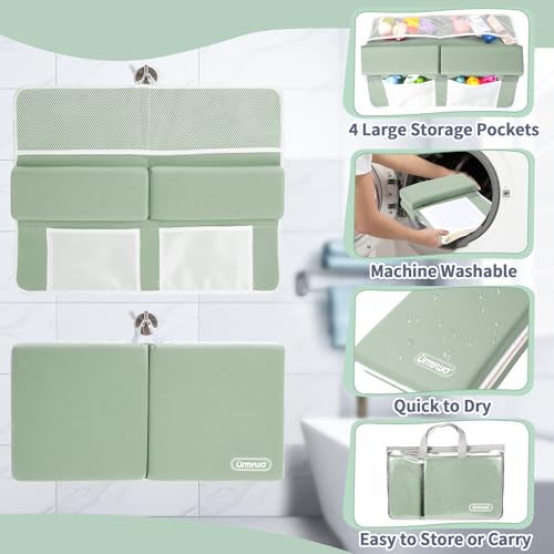 URMYWO Bath Kneeler and Elbow Rest Pad Set - 1.5" Thick Baby Bath Kneeler Pads with Toys Organizer, Anti-Slip Cozy Knee & Arm Support Bathtub Mat, Quick Dry Kneeling Pad for Baby Bath Time - color: Green