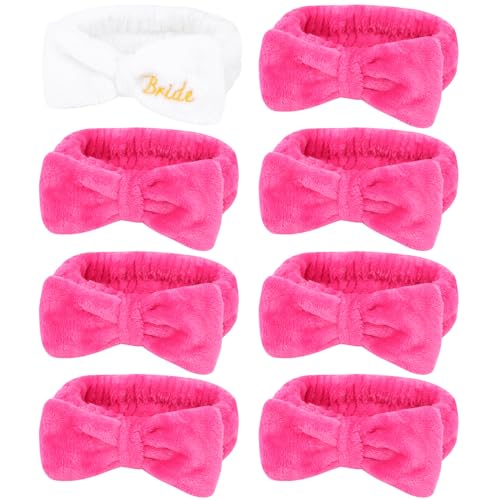Semato Bachelorette Party Favor Set - Bride & Bridesmaid Spa Headbands (1 Bride + 7 Hot Pink) - color: 1 bride+ 7 hot pink
