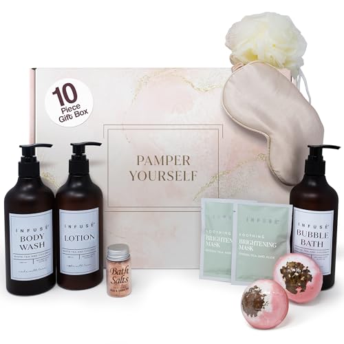 10-Piece Spa Gift Box for Women | Self-Care Set with Eye Mask, Loofa, Bath Bombs, Face Masks, Bubble Bath, Lotion, Body Wash & Bath Salts | Perfect Gift for Mom, Grandma, Wife, or Loved Ones - style: 10 Pieces