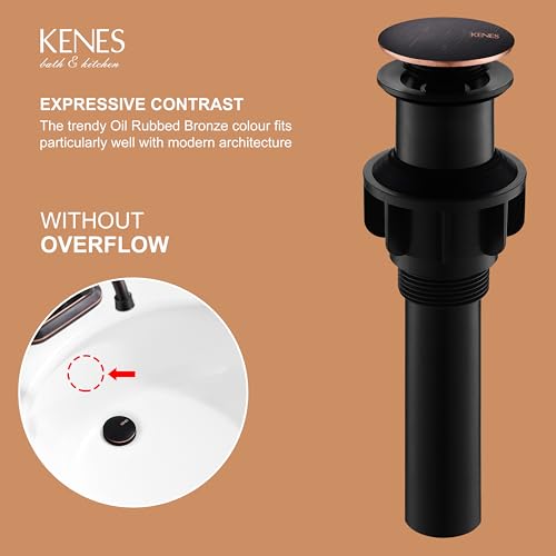 KENES Oil Rubbed Bronze Bathroom Vessel Pop Up Sink Drain Without Overflow, Vanity Sink Drain Stopper Assembly, Sink Drain Assembly Without Overflow Anti Clog Pop Up Drain - color: Oil-rubbed Bronze, size: Big Pop up Cap (Without Overflow)