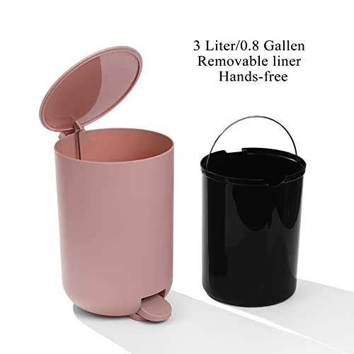 GAHEFY Pink Bathroom Accessories Set with Small Trash Can 3 Liter/0.8 Gallon,Toothbrush Holder,Soap Dispenser,Vanity Tray,Toilet Brush and Holder Pink 5PCS - style: Pink 5pcs
