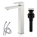 KENES Brushed Nickel Vessel Sink Facuet Single Handle Tall Bathroom Sink Faucet Vanity Bathroom Faucet Basin Mixer Tap with Water Supply Hose and Pop Up Sink Drain, LJ-9031A - color: Brushed Nickel, size: Tall