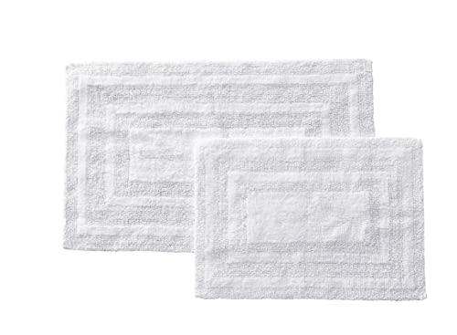 Eddie Bauer - Bathroom Rug, 100% Soft Plush Tufted Cotton Bath Rug, Highly Absorbent, Quick-Dry, and Skid-Resistant Backing (Logan White, 2 Piece) - color: White, style: 2 Piece