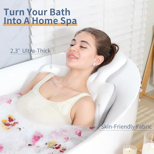 Luxury Bath Cushion, Full Body Bathtub Pillow with 160 Suction Cups, Bath Mat for Head and Neck Support, with Laundry Bag (White, 60" x 16") - color: White, size: 60" X 16"