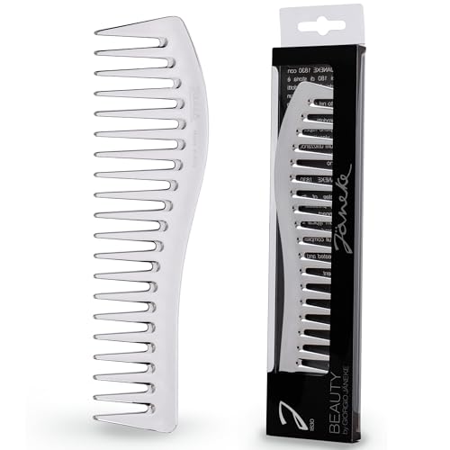 Janeke Wave Comb – Wide Tooth Detangling Comb for Wet & Curly Hair – Heat-Resistant, Anti-Static, Gentle on Scalp – Made in Italy Professional Hair Tool (Silver) - color: Silver/Wave