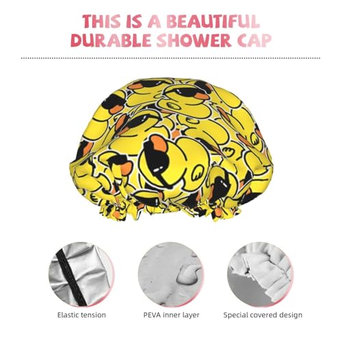 Cute Ducks Shower Cap For Women Reusable Waterproof Double Layers Bath Cap Hair Protection Elastic Ladies Spa Salon Shower Hat - color: Cute Ducks