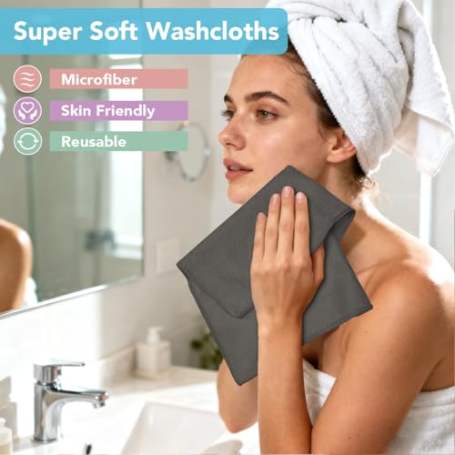 Orighty Wash Cloths, 10 Pack Face Towels, Soft Quick-Drying Washcloths, Multi-Purpose Microfiber Face Cloths for Bathroom, Gym, Spa, Hotel, Travel, 11.5"x11.5", Grey - color: Grey