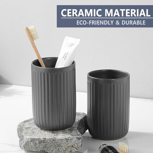 Grey Toothbrush Holders for Bathrooms - 2 Cups Ceramic Toothbrush Toothpaste Holders Set, White Bathroom Tumbler Cups Reusable Toothbrush Mouthwash Cup, Bathroom Counter Organizer. - color: Grey, size: 2pcs