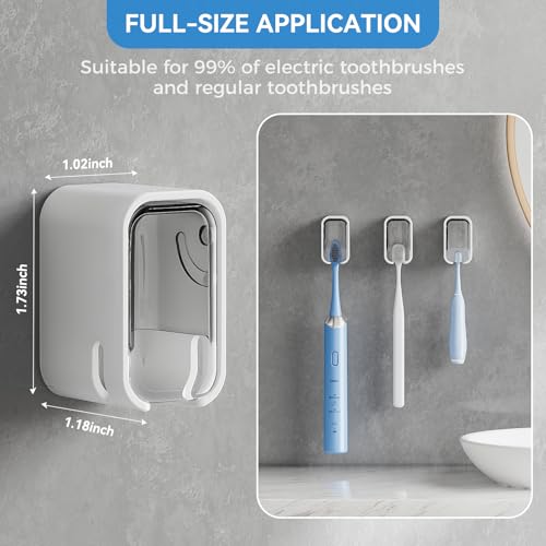 Toothbrush Holders for Bathroom【Innovation Single Slot Design】 2PCS Toothbrush Holder Wall Mounted with Cover for Shower, Single Toothbrush Dispenser Storage Organizer for Family & Travel - color: Grey+brown