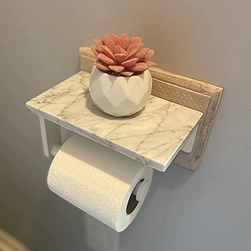 Gypie Toilet Paper Holder with Natural Marble Shelf, 304 Stainless Steel Screw Wall Mounted, Tissue Roll Paper Holder Dispenser for Bathroom Washroom White - color: White