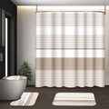 Beige Shower Curtain Set with Toilet Lid Cover and Non-Slip Rugs for Bathroom, Modern Striped Lines 4 Pcs Shower Curtain, Simple Abstract Bathroom Set with 12 Hooks - color: Stripes Beige