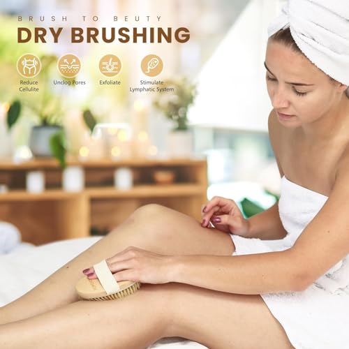 POPCHOSE Dry Brushing Body Brush, Natural Bristle Dry Skin Exfoliating Brush Body Scrub for Flawless Skin, Cellulite Treatment, Lymphatic Drainage and Blood Circulation Improvement - size: 2 Count (2*Boar Bristles)