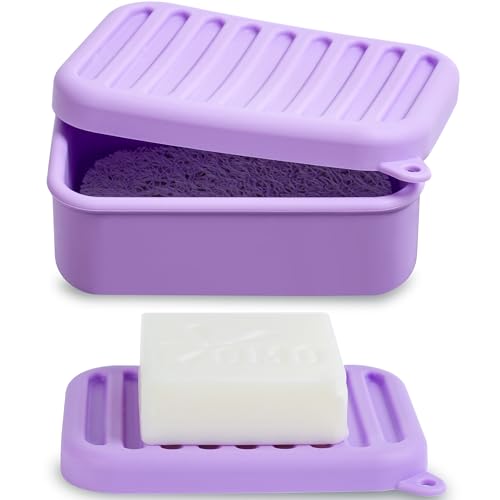 Portable Leakproof Travel Soap Case, Silicone Travel Soap Case, Compact Soap Holder with Drainage Layer, Travel Soap Holder for Camping, Gym, Outdoor (Light-Purple) - color: Light-purple