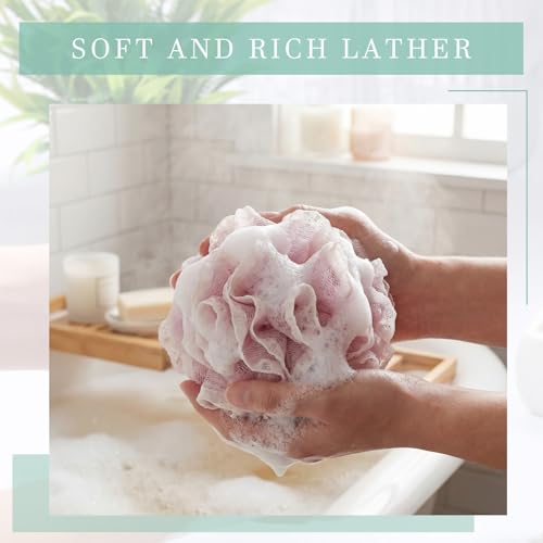 Sunnyray 4 Pack Loofah Bath Sponge Lace Mesh Set Large 60g Shower Poufs Body Scrubber Bath Loofah Ball Body Wash Sponge Exfoliating Scrubber Luffa Puff for Women Men Cleanse Skin Accessories (Classic) - color: Classic