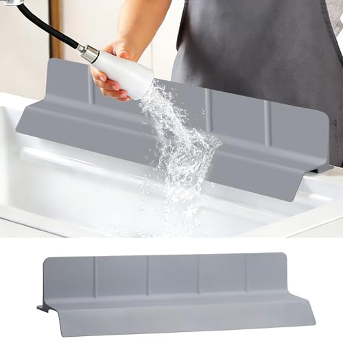 23Inch Sink Splash Guard – Extended Length & Tall Silicone Kitchen Sink Splash Guard with Overhang Drainage Design & Strong Suction Cups for Countertop (Dark Grey, 23''x3.5'') - color: Dark Grey, size: 23''x3.5''