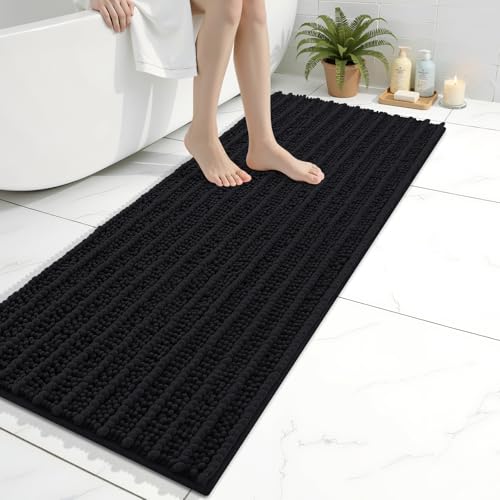 Arotive Luxury Bathroom Runner Rugs 47x17, Extra Soft Thick Absorbent Shaggy Chenille Bath Rugs, Machine Wash Dry, Bath Mats for Bathroom Floor, Tub and Shower, Home Decor Accessories, Black - color: Black, size: 47" X 17"