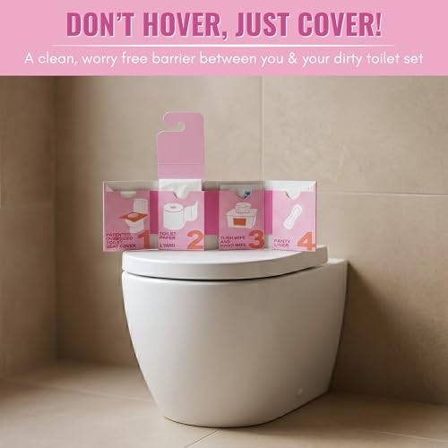 The Restroom Kit Plus: All-in-One Hygiene Travel Kit for Women, 12-Pack with Panty Liner, Patented Seat Cover, 3-Ply Toilet Paper, and Wipes - color: Pink, size: 12 Count (Pack of 1)