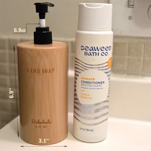 Natural Wood Soap Dispenser 6.9oz with Laser Engraved Bamboo Labels & 3.3" Steel Funnel | Hand Soap Dispenser for Kitchen & Bathroom Sink | Farmhouse & Boho Kitchen Decor, Spa Accessories (Hand Soap) - color: Hand Soap