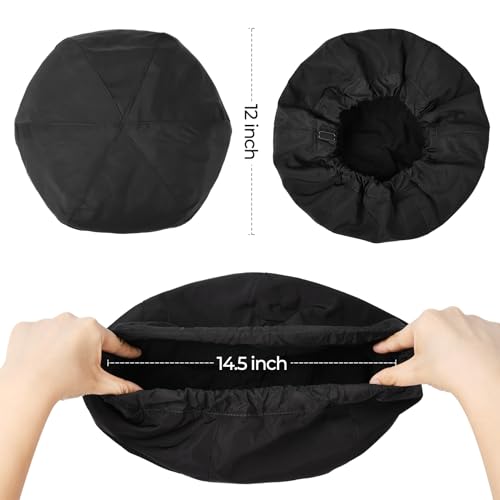 Shower Cap for Women Black Bath Cap, Reversible Large Waterproof Adjustable Shower Caps Terry Lining & Elastic Band Stretch Hem Hair Hat - color: BLACK