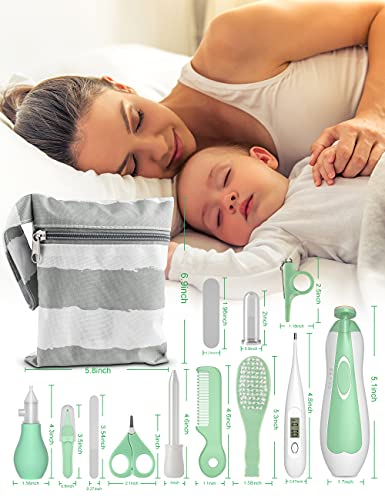 Baby Healthcare and Grooming Kit, 24 in 1 Baby Electric Nail Trimmer Set Newborn Nursery Health Care Set for Newborn Infant Toddlers Baby Boys Girls Kids (0-3 Years+) (Green) - color: Green