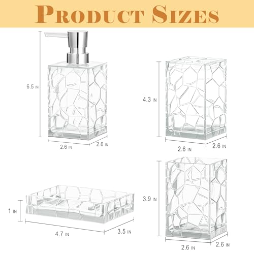 Bathroom Accessories Set 4 PCS Acrylic Countertop Set with Soap Dispenser,Toothbrush Holder,Tumbler,Soap Dish,Boho Modern Bathroom Decor,Gift for Women & Men (White)