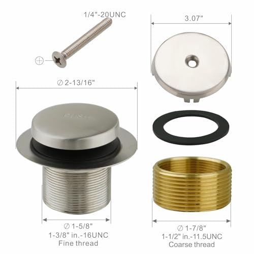 Brushed Nickel Bathtub Drain Tip-Toe Single Hole,Welsan Tub Drain Trim Set Conversion Kit Assembly, Coarse Thread Replacement Trim Kit with 1-Hole Overflow Faceplate Includes an Adapter - color: Brushed, style: 1 Hole