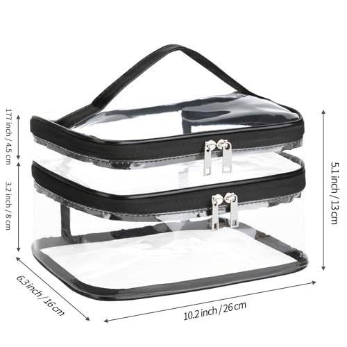 HAOGUAGUA Double Layer Clear Cosmetic Bag Makeup Bag, Waterproof Travel Toiletry Bag, Transparent PVC Pouch Organizer (Black-large) - color: Black-large