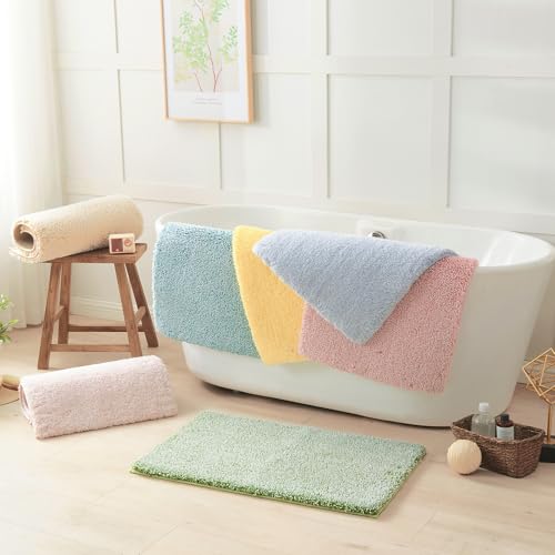 Douceur Beige Bathroom Rugs Non Slip, Luxury Thick Plush Shaggy Bath Mats Washable, Fluffy Absorbent Rugs, Quick Dry Shower Mat Gifts, 32" x 20" - color: Beige and White, size: 1'8" x 2'8" (Rectangular)