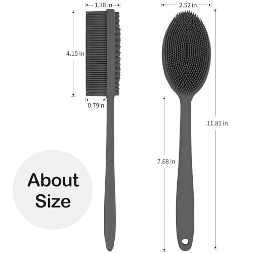 MateeyLife Silicone Body Scrubber Exfoliator with Handle, Gentle Back Scrubber for Shower, Bath Scrubber for Body - color: Gray