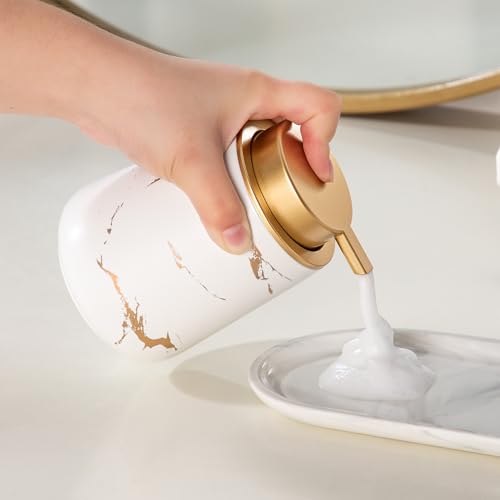 Enra Hand Foaming Gold Soap Dispenser,12 oz Ceramic Foam Soap Dispenser for Bathroom Countertop Kitchen Dispenser for Dish Soap with Easy-to-Press (Gold Foam Type2) - color: Gold Foam Type2